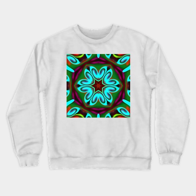 Psychedelic Hippie Flower Teal Green and Red Crewneck Sweatshirt by WormholeOrbital